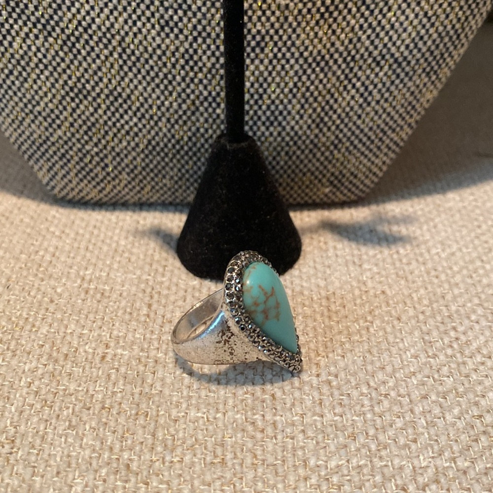 Blue and Silver Statement Earrings with Turquoise Stones - Picture 2 of 5